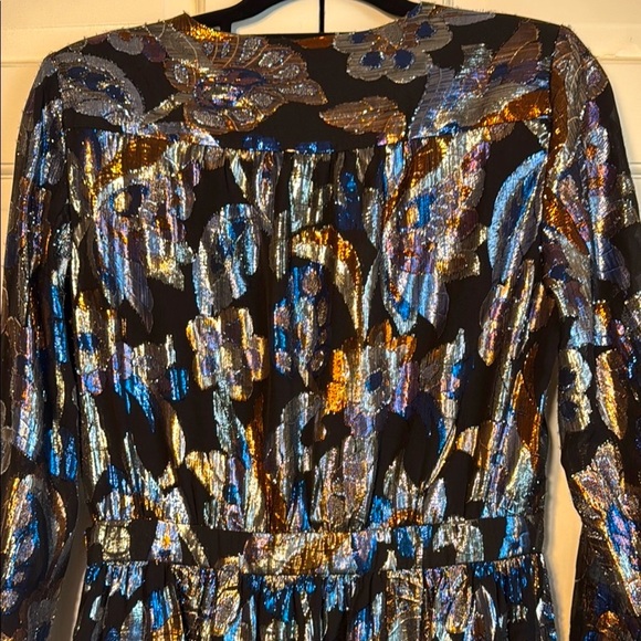 NWOT Gorgeous! Ramy Brook V-neck Wrap Mini Dress Multi Color Metallic on Black - Picture 12 of 14